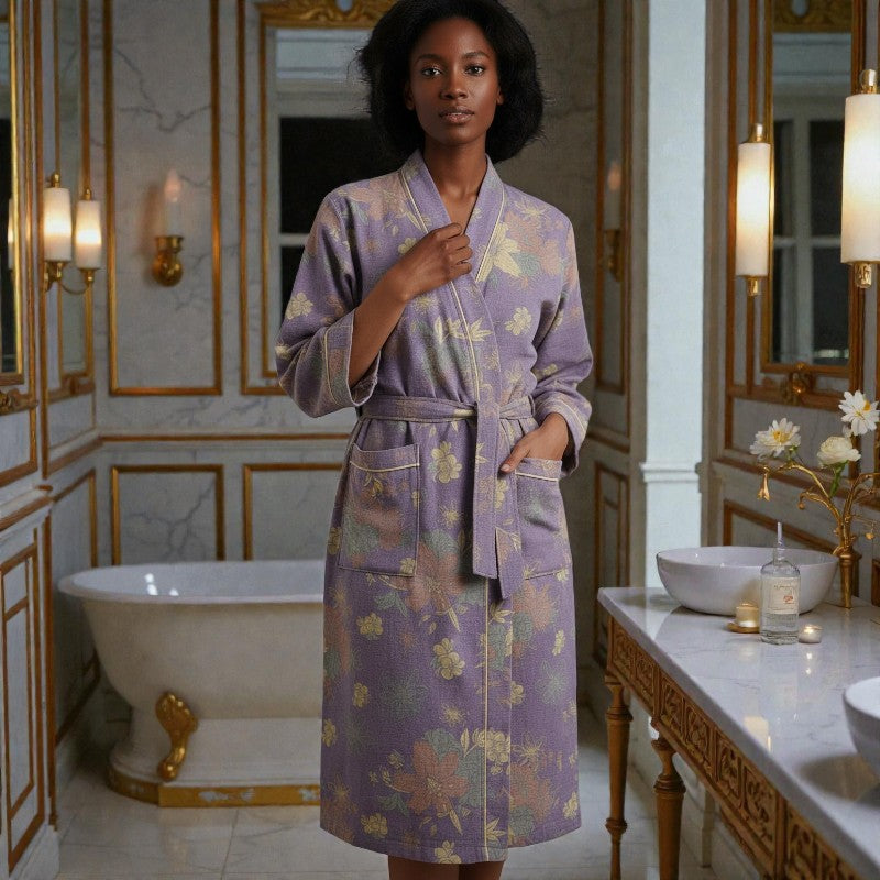 Peignoir femme coton imprimé lilas