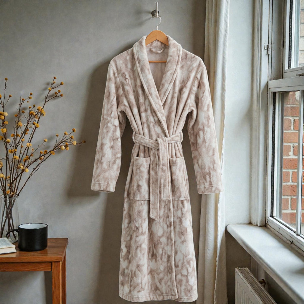 Peignoir femme polaire imprimé beige