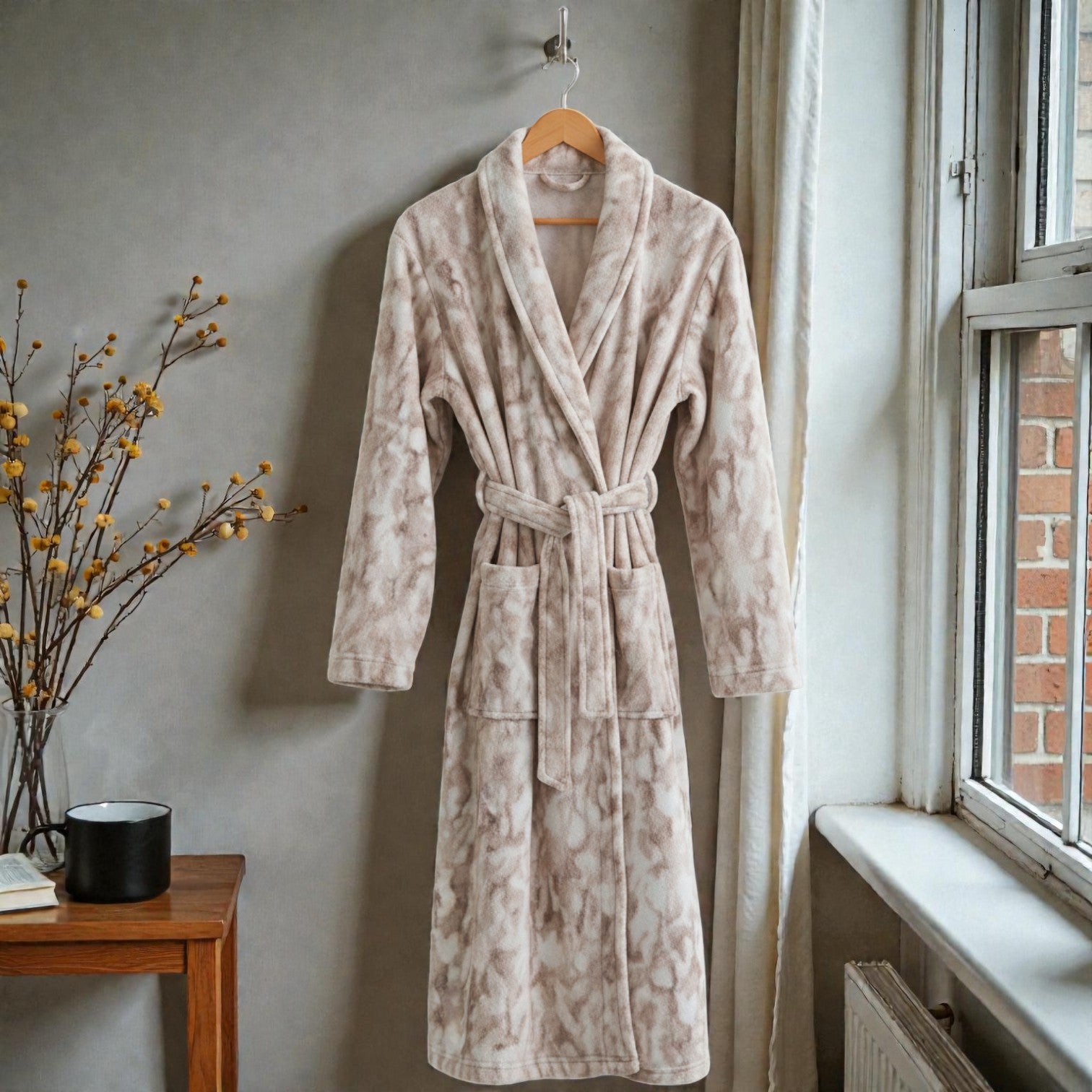 Peignoir femme polaire imprimé beige