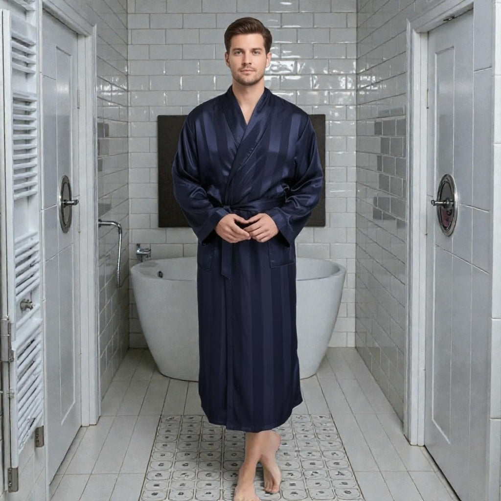 Peignoir Homme en Satin Bleu | Été