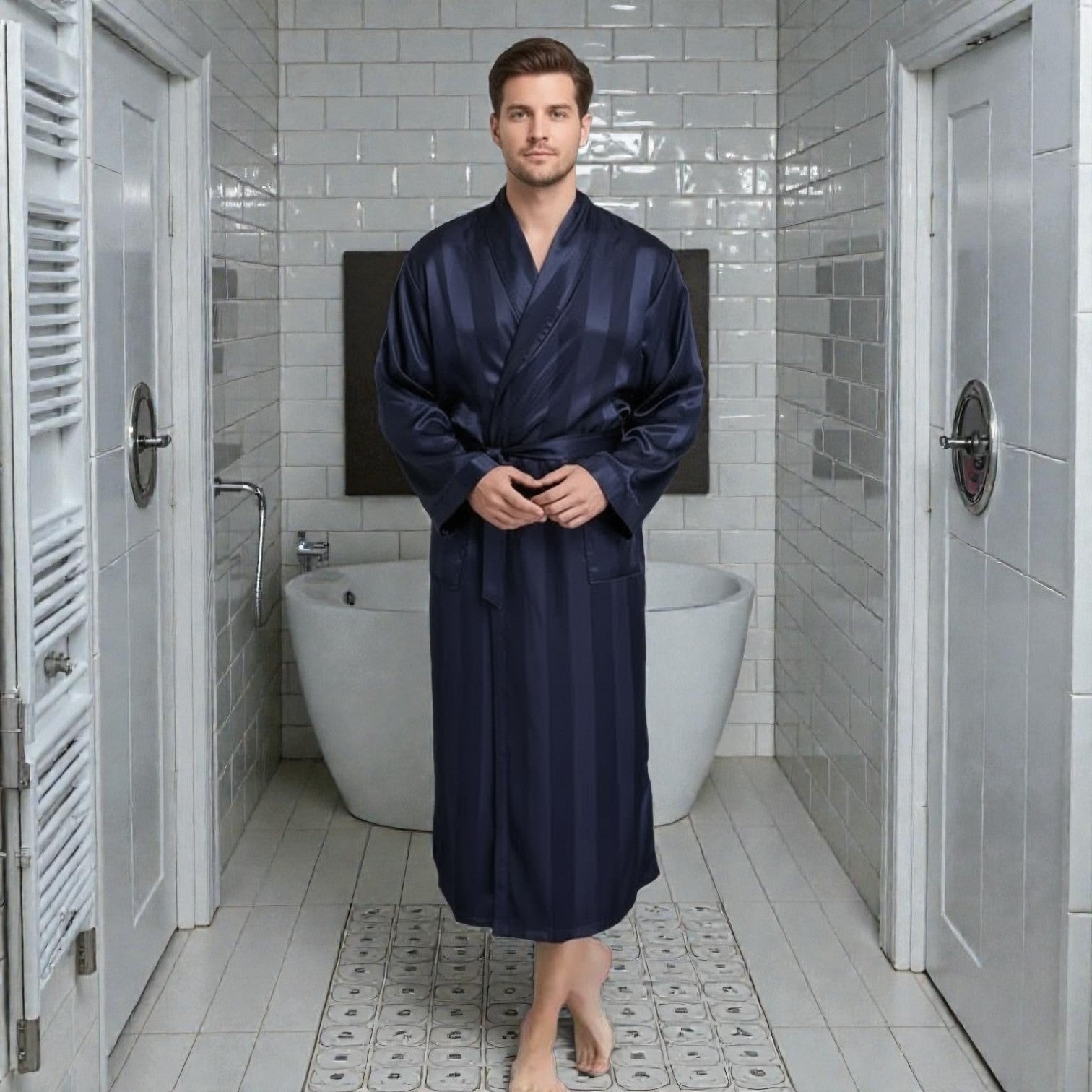 Peignoir Homme en Satin Bleu | Été
