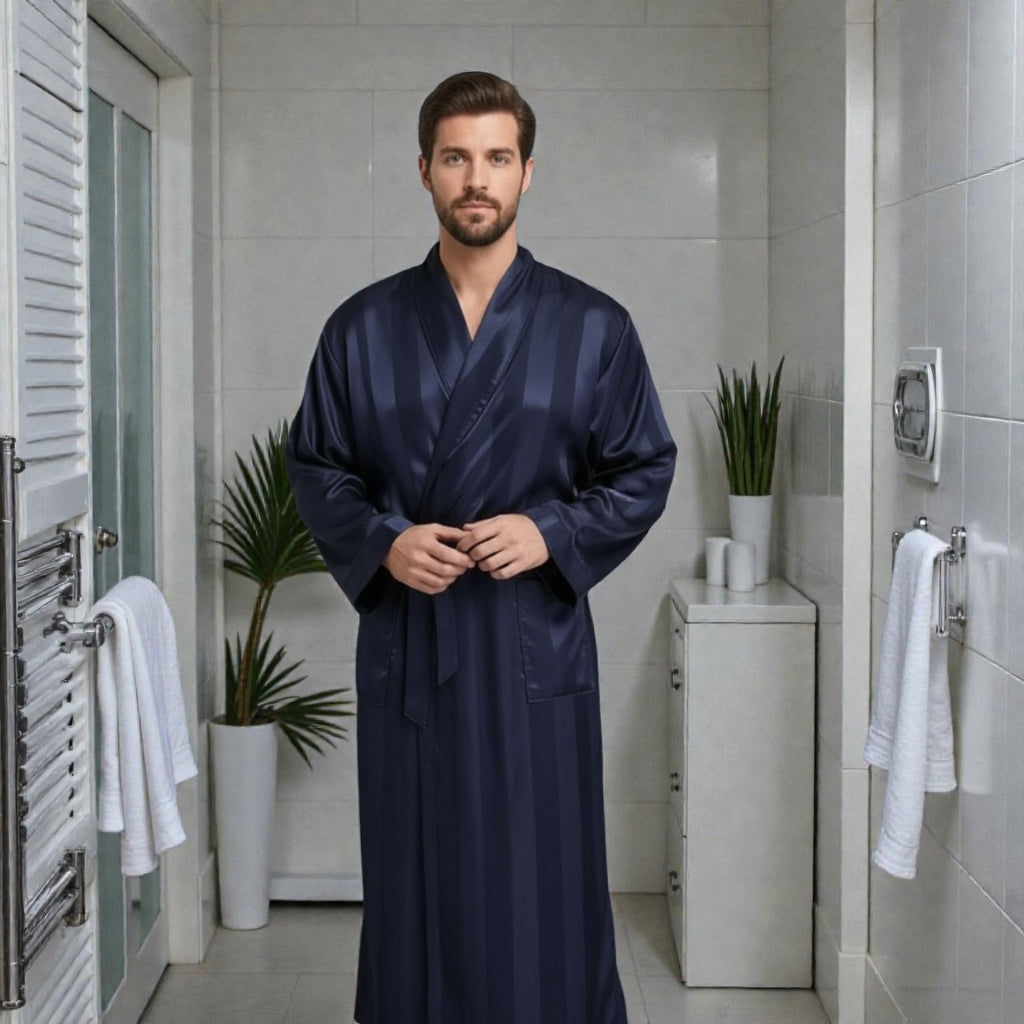 Peignoir Homme en Satin Bleu | Été