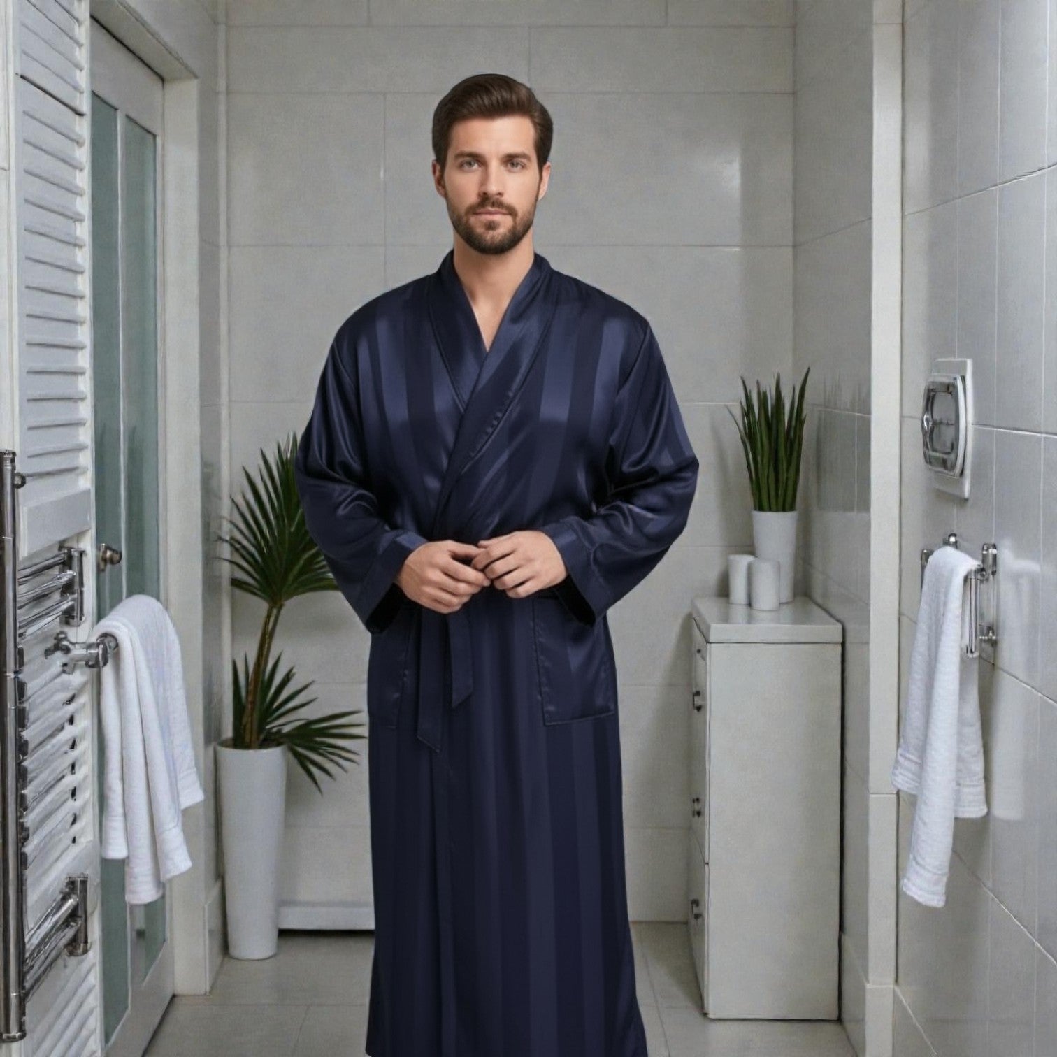 Peignoir Homme en Satin Bleu | Été