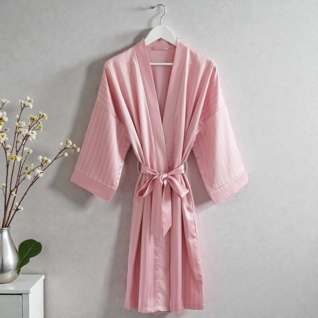 Peignoir femme satin rayé rose