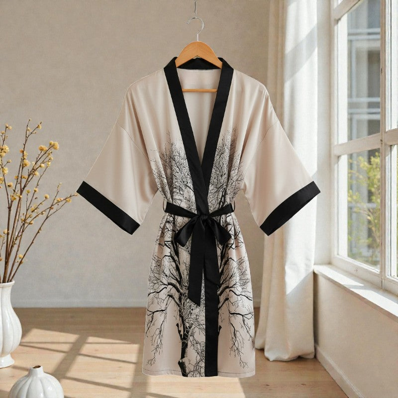 Peignoir femme satin imprimé arbre