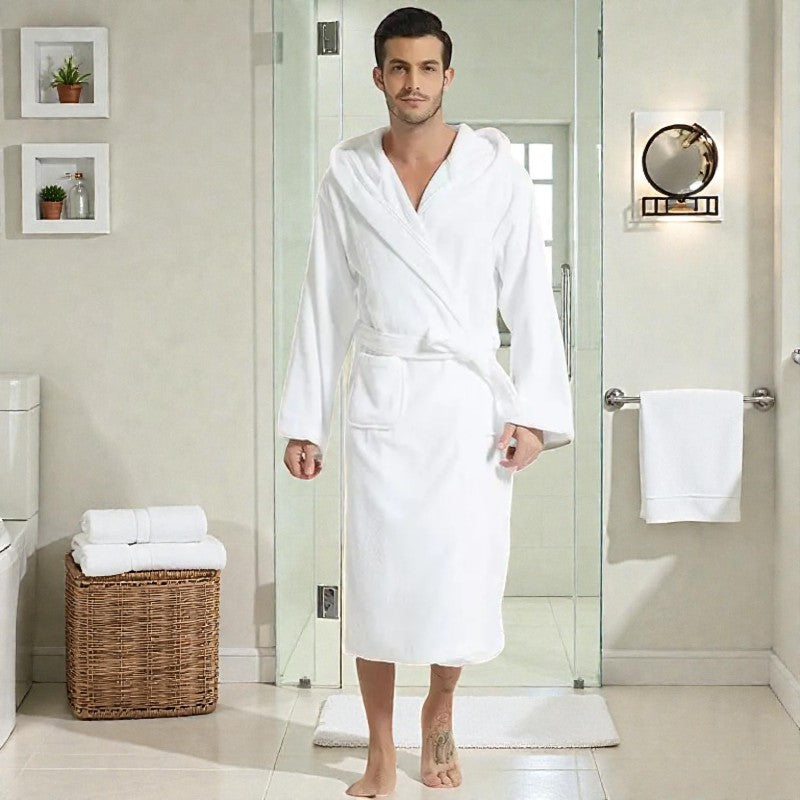 Peignoir éponge homme - Blanc à capuche