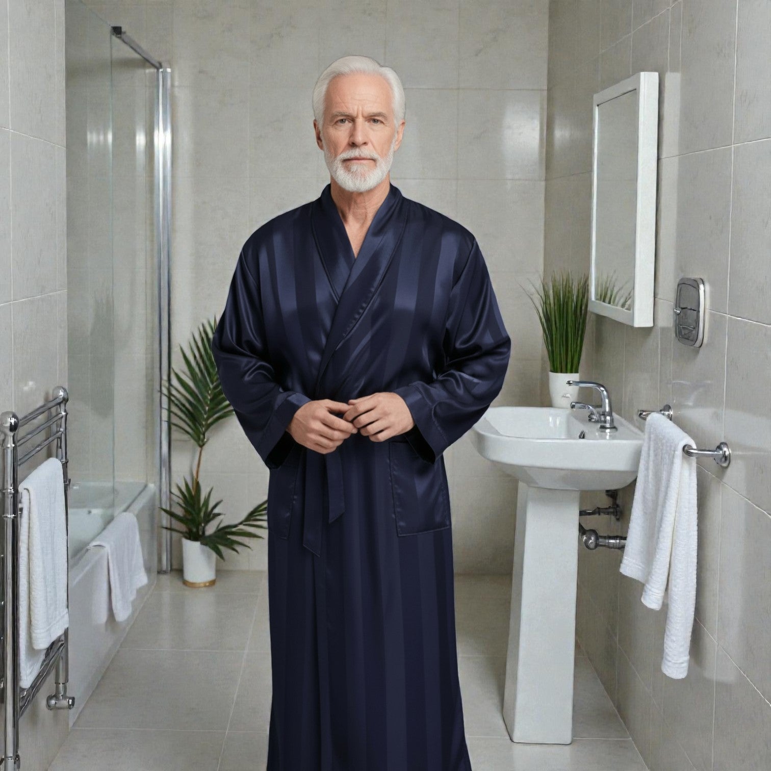 Peignoir Homme en Satin Bleu | Été