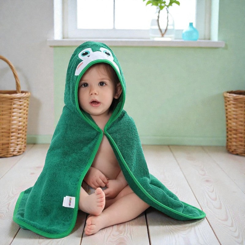 Cape de bain bébé animal vert