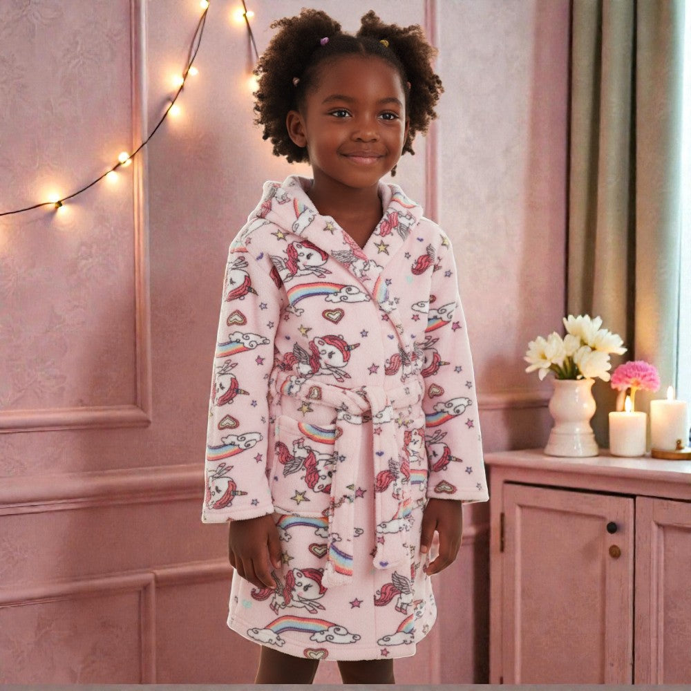 Peignoir enfant polaire à capuche licorne