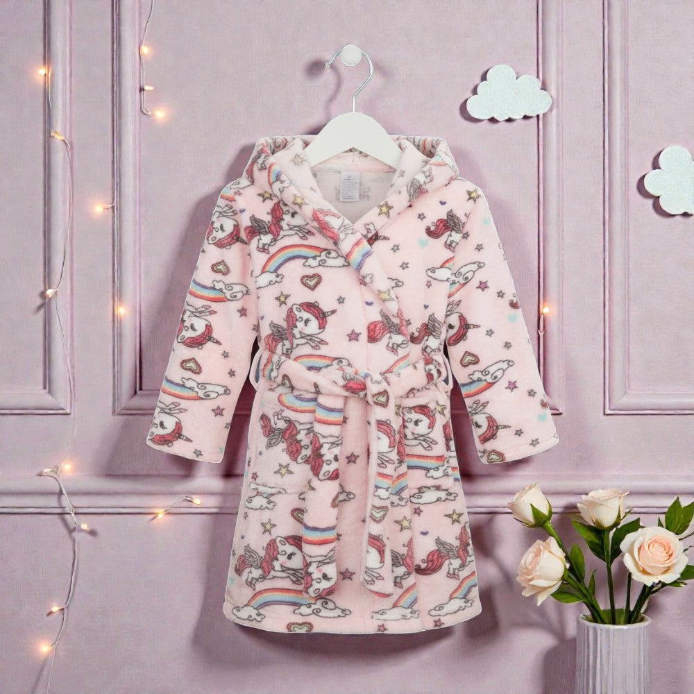 Peignoir enfant polaire à capuche licorne