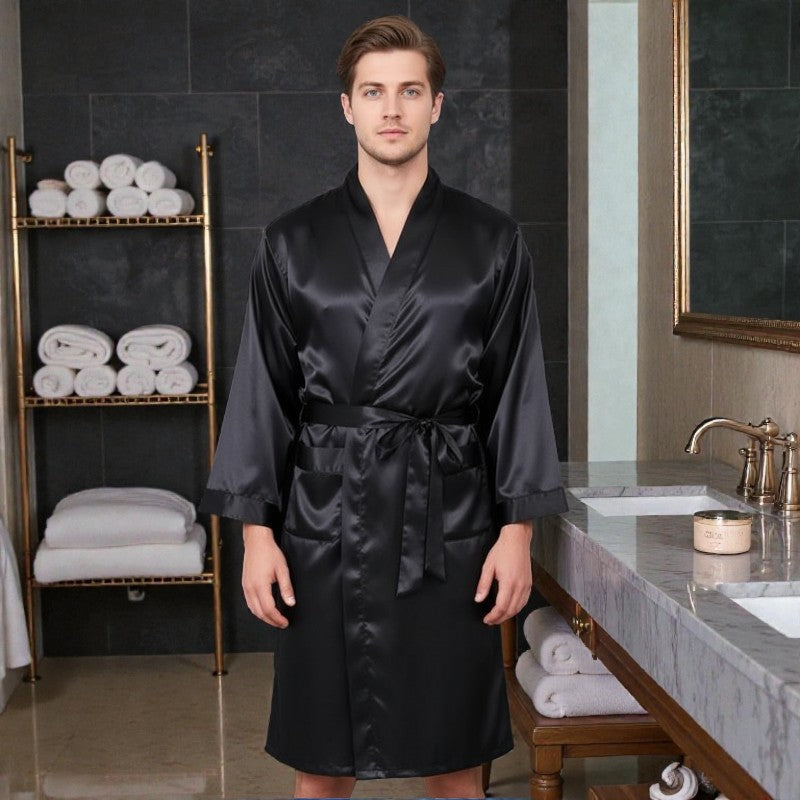 Robe de Chambre Satin Noire | Grande taille