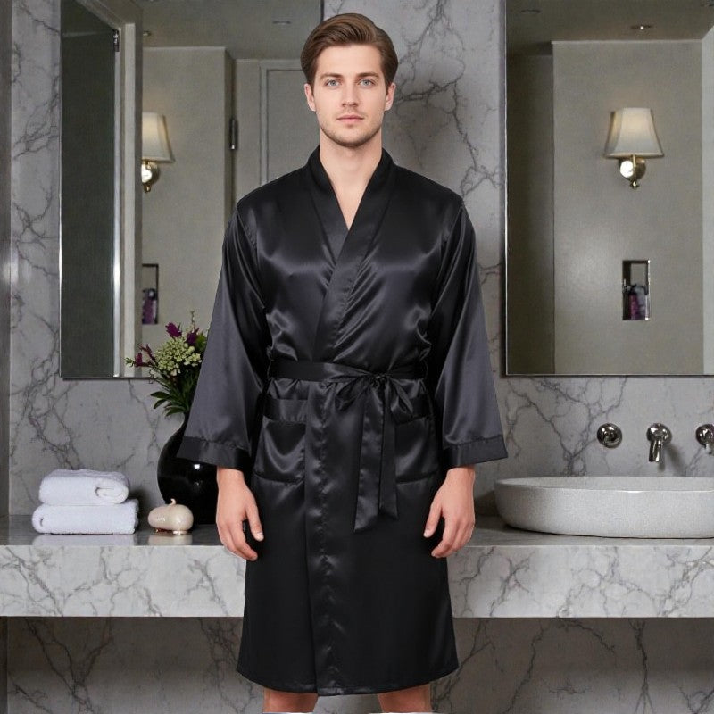 Robe de Chambre Satin Noire | Grande taille