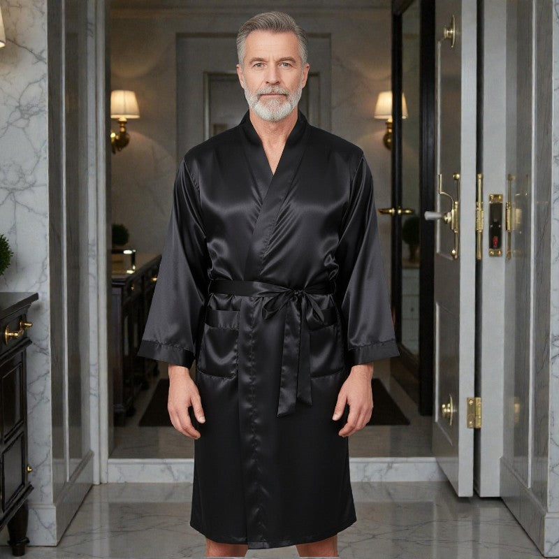 Robe de Chambre Satin Noire | Grande taille
