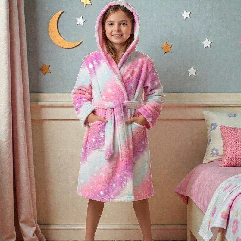 Peignoir enfant polaire rose à étoiles