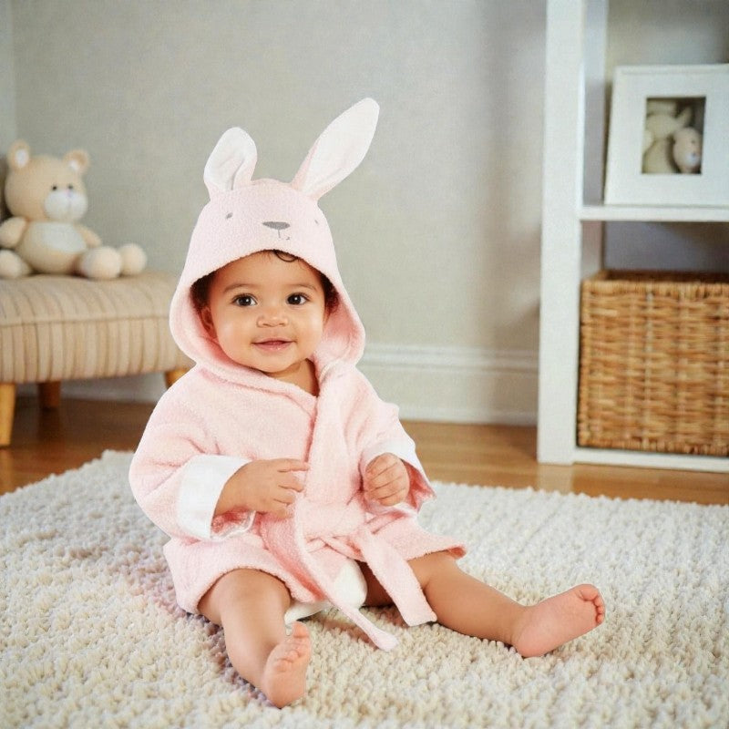 Cape de bain bébé lapin rose