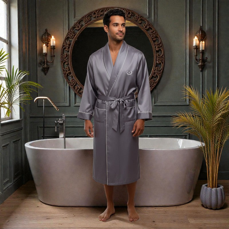 Robe de Chambre en Satin Homme | Gris