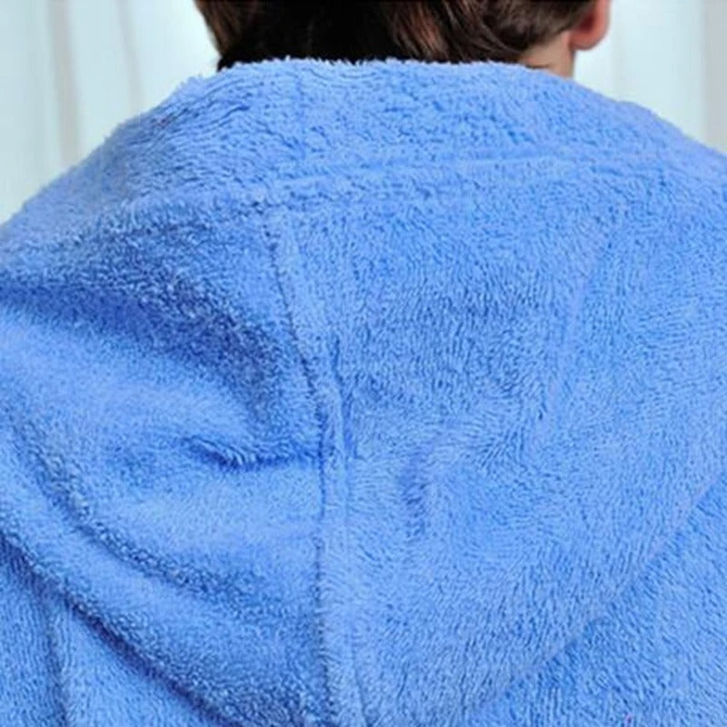 Peignoir homme éponge bleu à capuche
