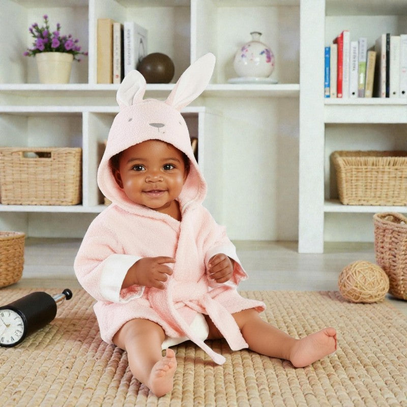 Cape de bain bébé lapin rose
