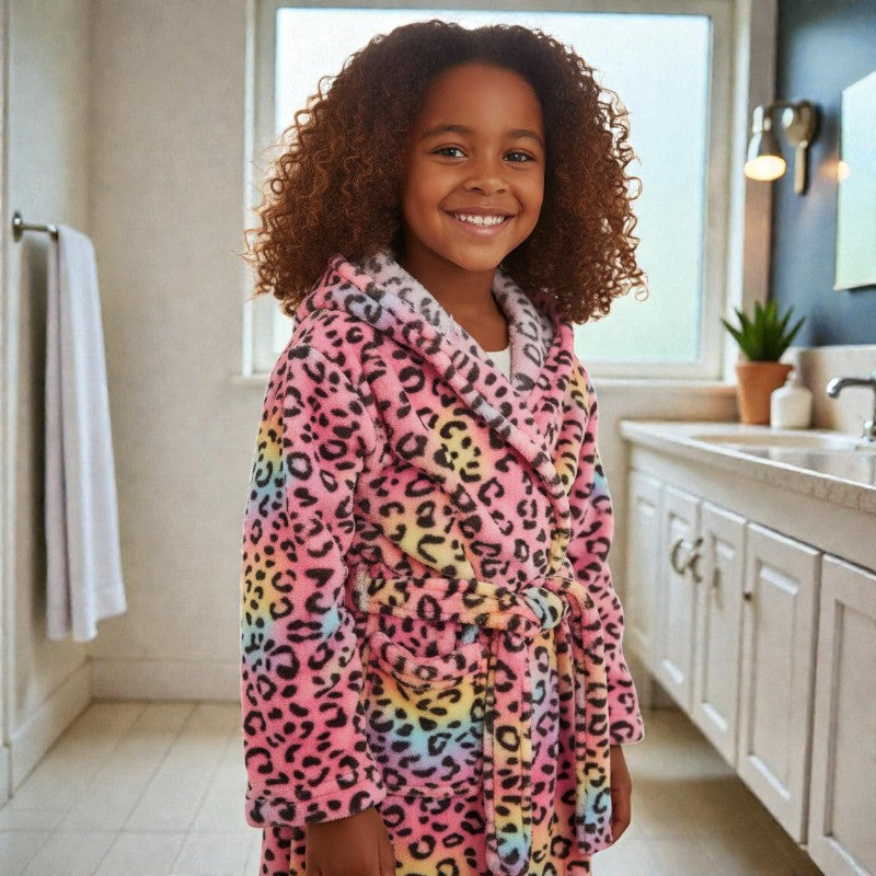 Peignoir enfant polaire léopard rose