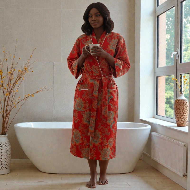 Peignoir femme coton imprimé rouge