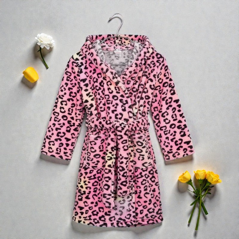 Peignoir enfant polaire léopard rose