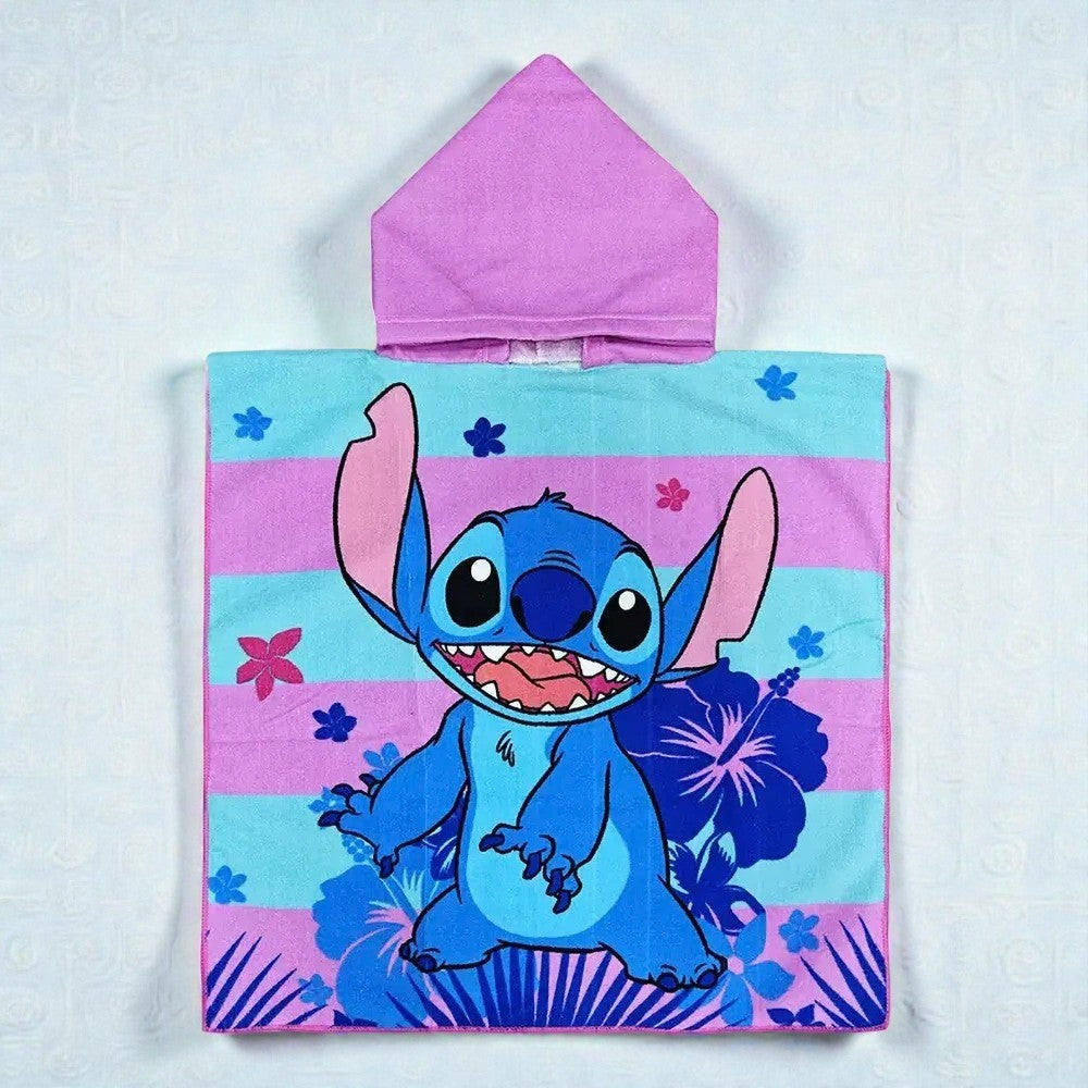 Cape de bain enfant Stitch rose et turquoise