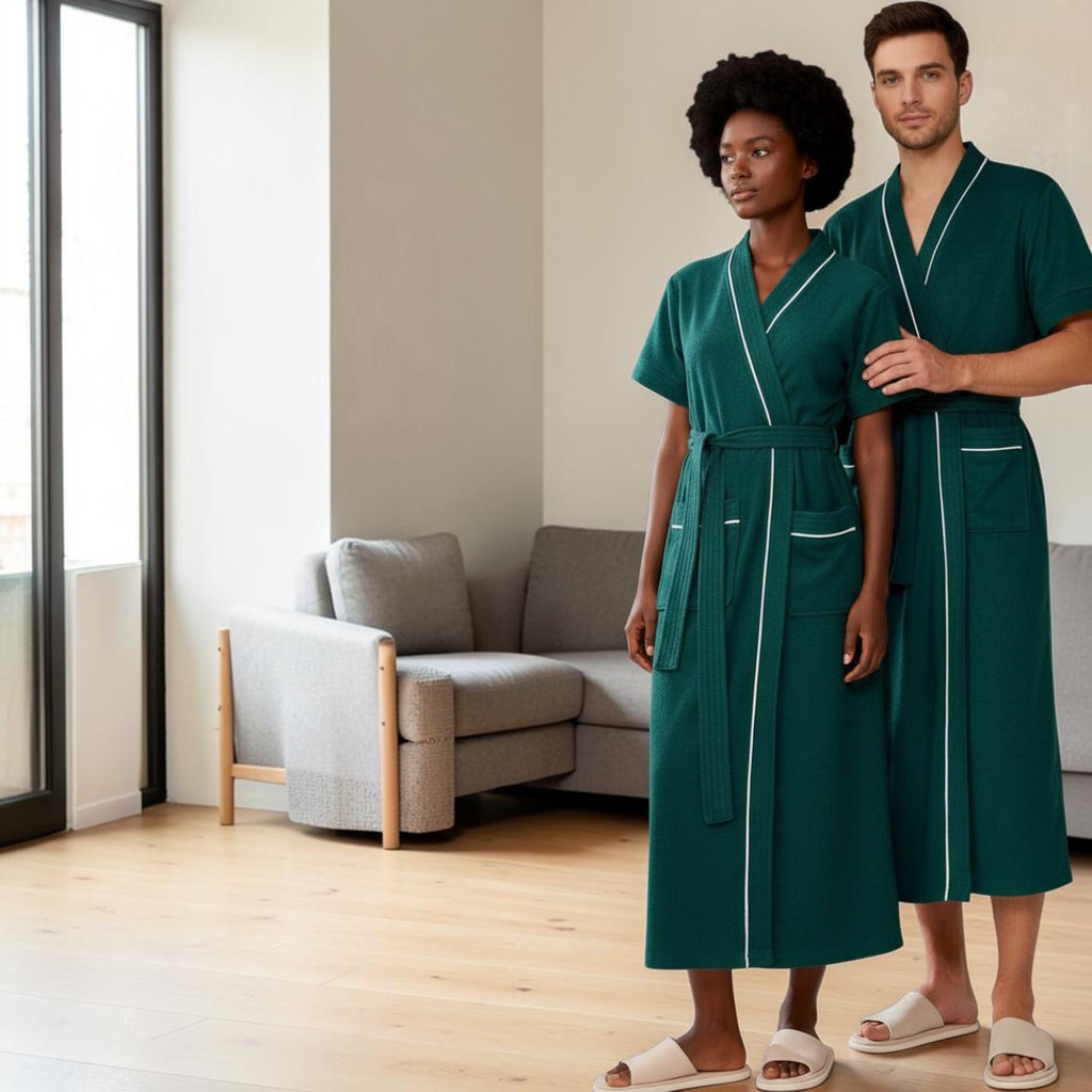 Peignoir Homme | Vert Éponge Manches Courtes
