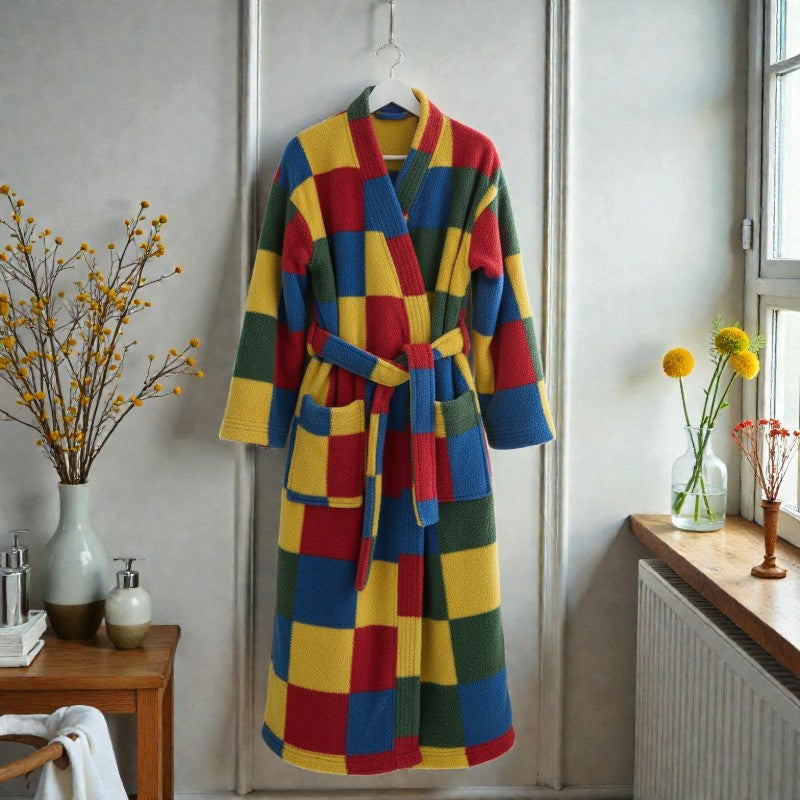 Robe de chambre polaire femme multicolore à carreaux