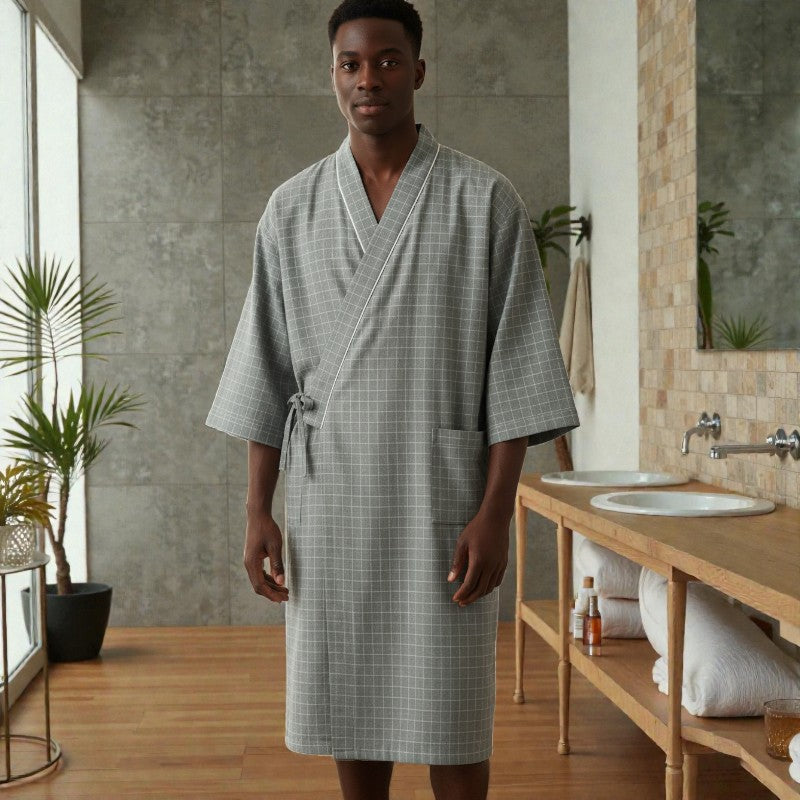 Peignoir homme coton carreaux verts