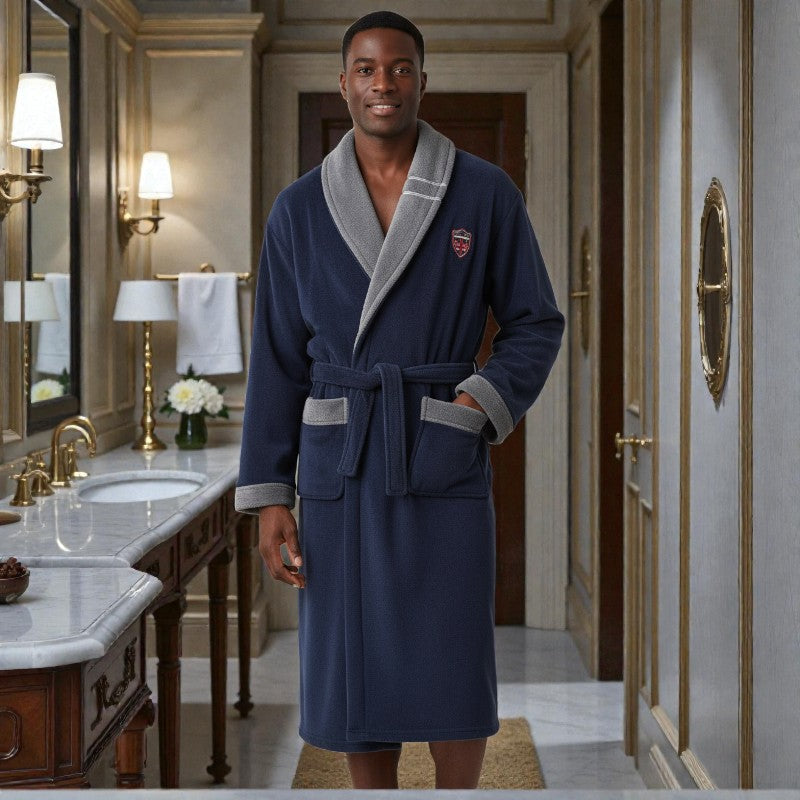 Peignoir polaire homme - Bleu marine et gris