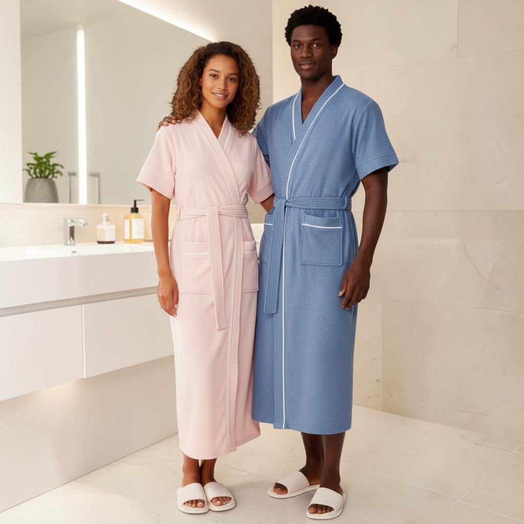 Peignoir Homme Éponge | Bleu en Manches Courtes