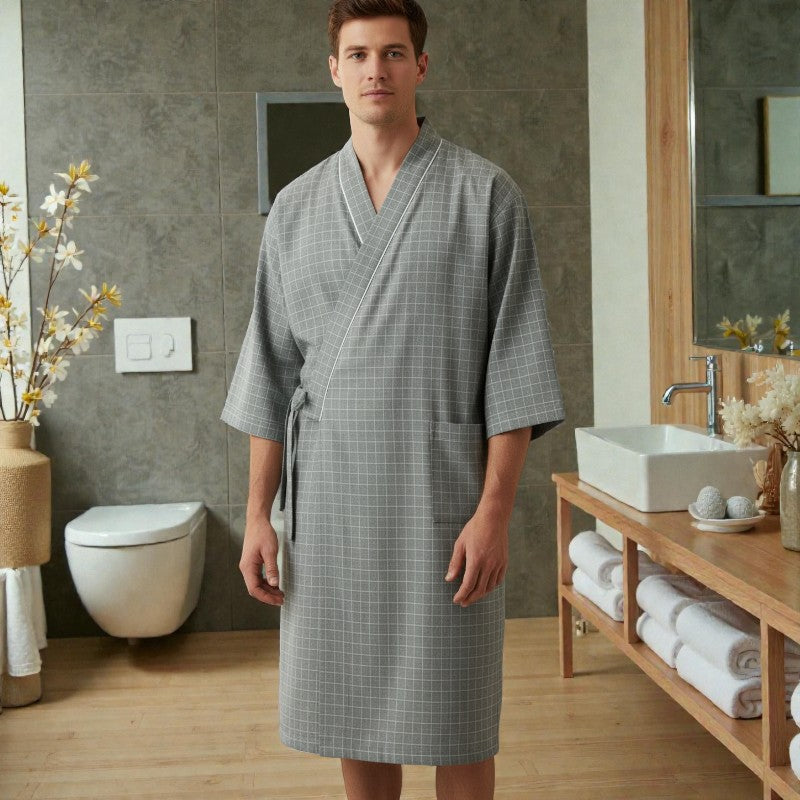 Peignoir homme coton carreaux verts