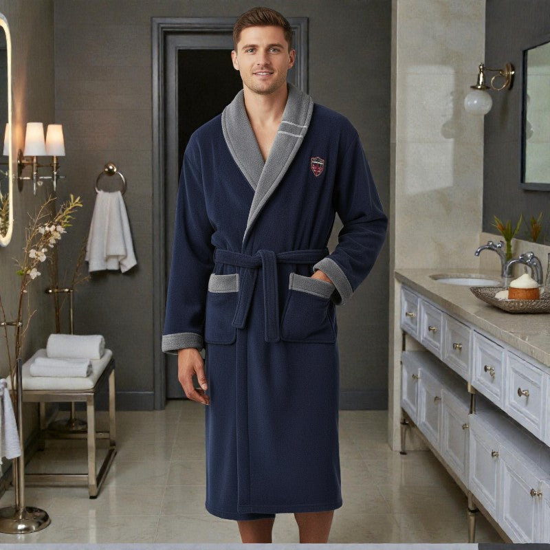 Peignoir polaire homme - Bleu marine et gris