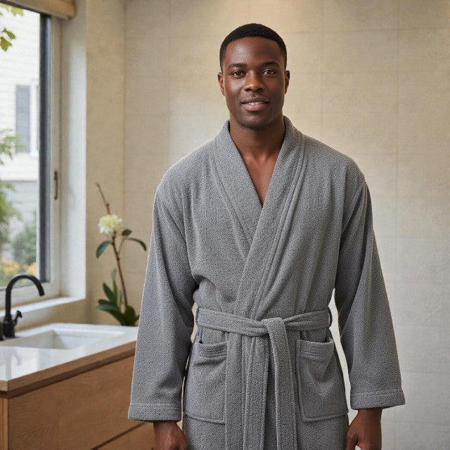 Peignoir de bain en éponge homme - Gris