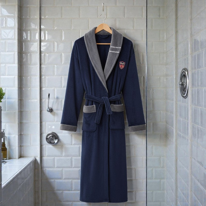 Peignoir polaire homme - Bleu marine et gris