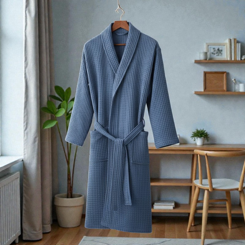 Peignoir femme nid d'abeille bleu ardoise