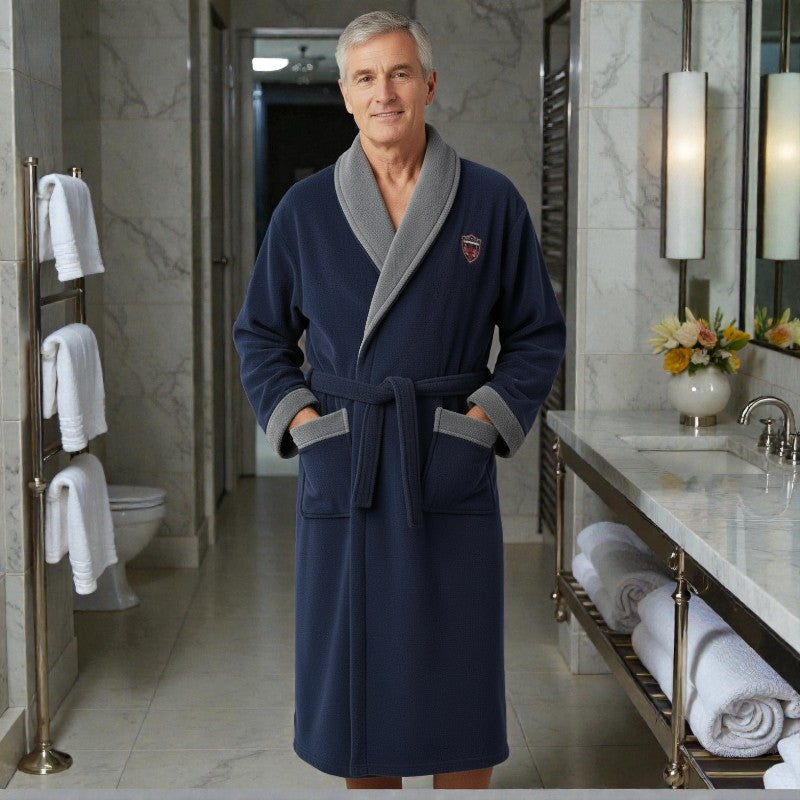 Peignoir polaire homme - Bleu marine et gris