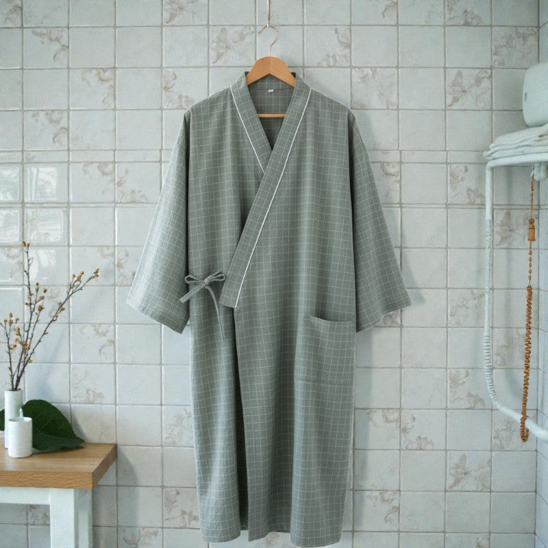 Peignoir homme coton carreaux verts