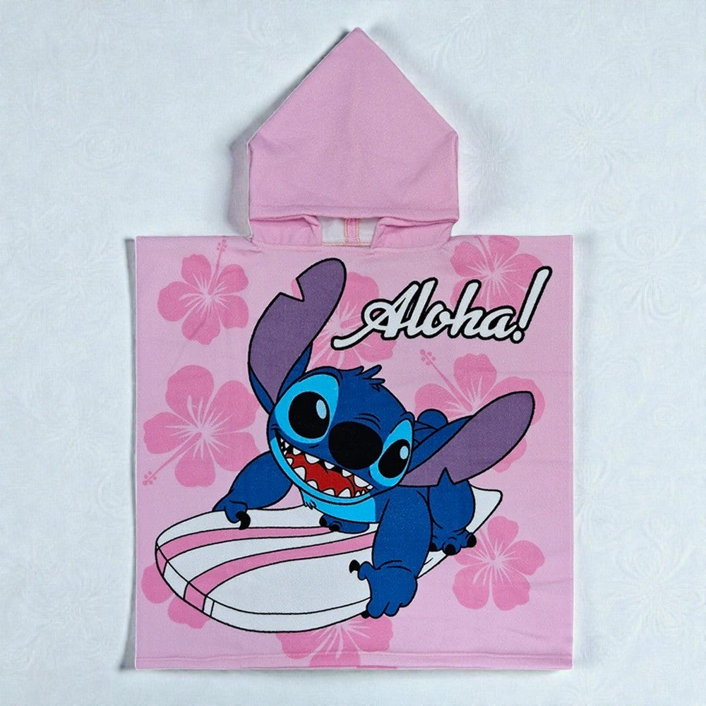 Cape de bain enfant Stitch rose