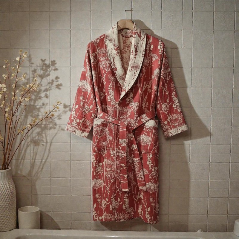 Peignoir homme coton imprimé rouge terracotta