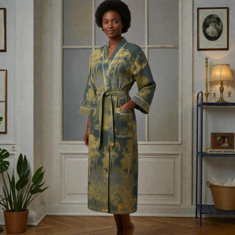 Peignoir femme coton imprimé forêt