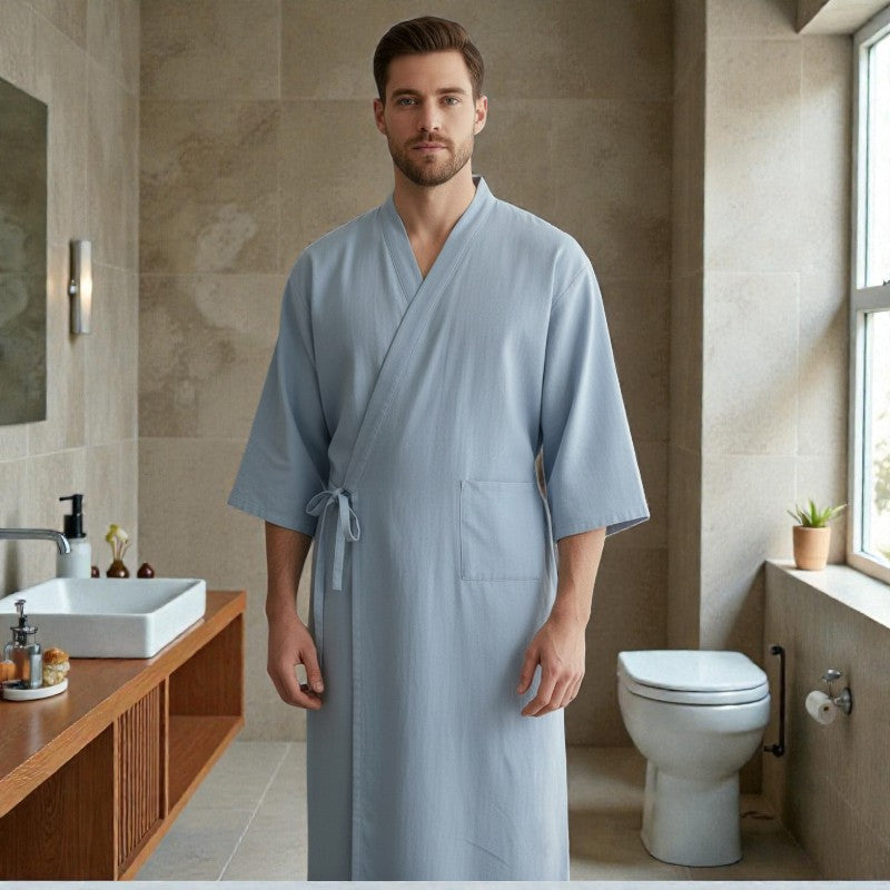 Peignoir homme coton bleu clair