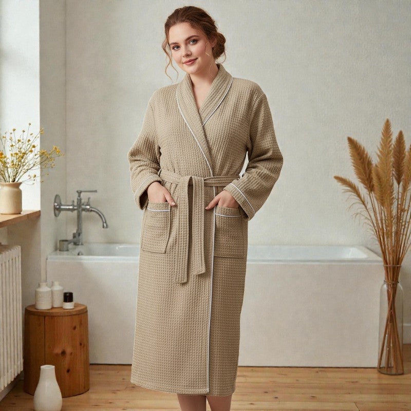 Peignoir femme nid d'abeille beige