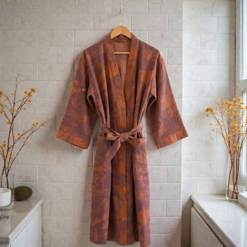Peignoir femme coton imprimé terracotta