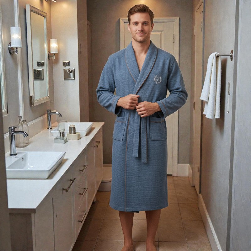 Peignoir homme nid d'abeille bleu clair