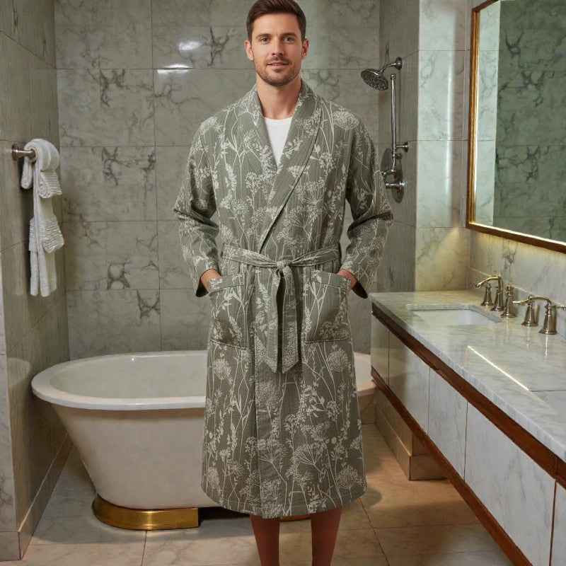 Peignoir homme coton jacquard imprimé vert