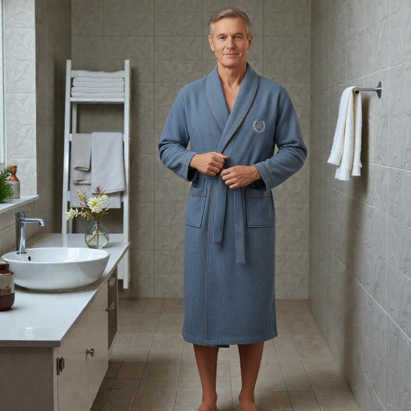 Peignoir homme nid d'abeille bleu clair