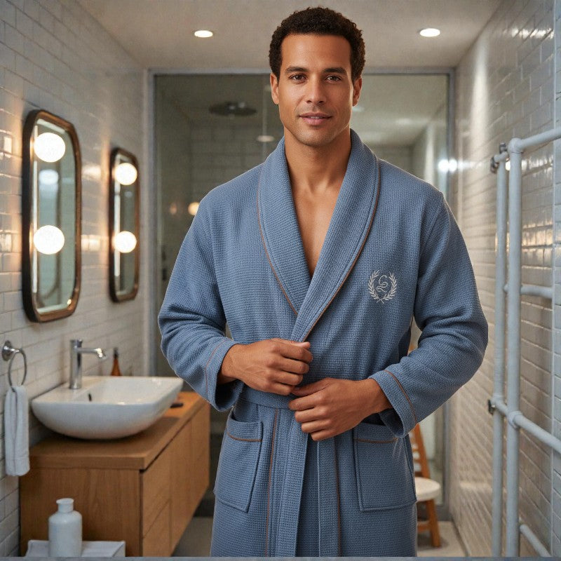 Peignoir homme nid d'abeille bleu clair