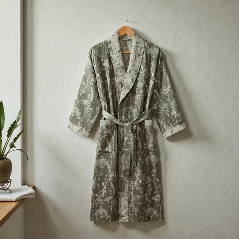 Peignoir homme coton jacquard imprimé vert