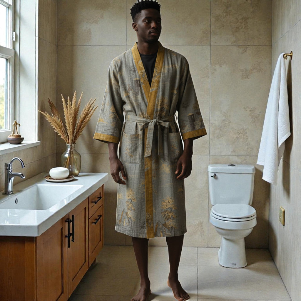 Peignoir homme coton jacquard gris et or